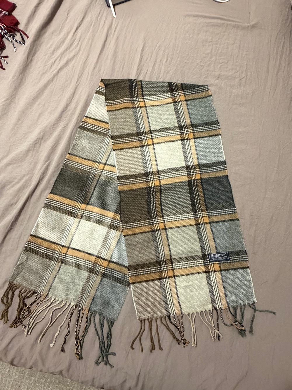Burberry Plaid Wool Scarf in Mustard, Olive, Cream, Gray - Picture 2 of 3